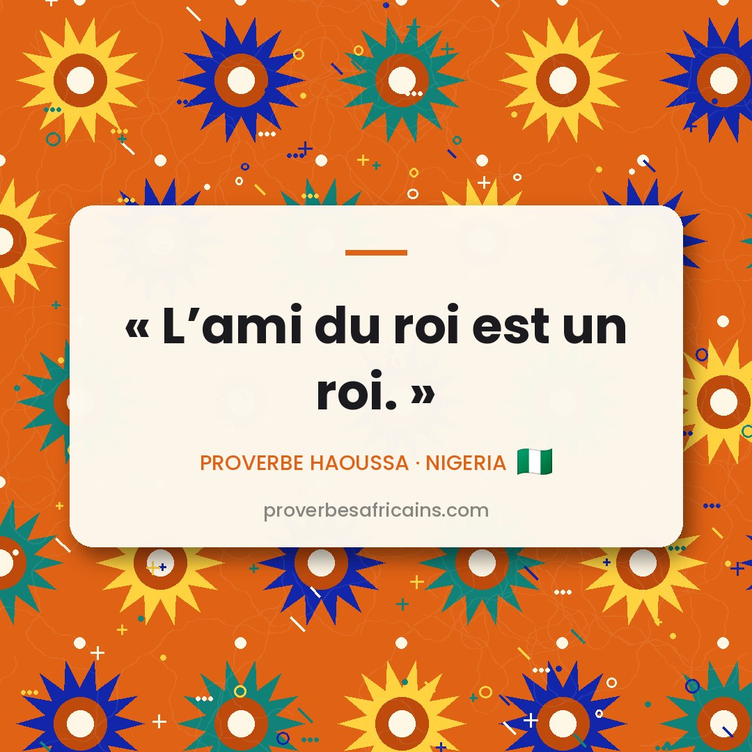 Proverbe africain illustré sur fond wax : « L'ami du roi est un roi. »