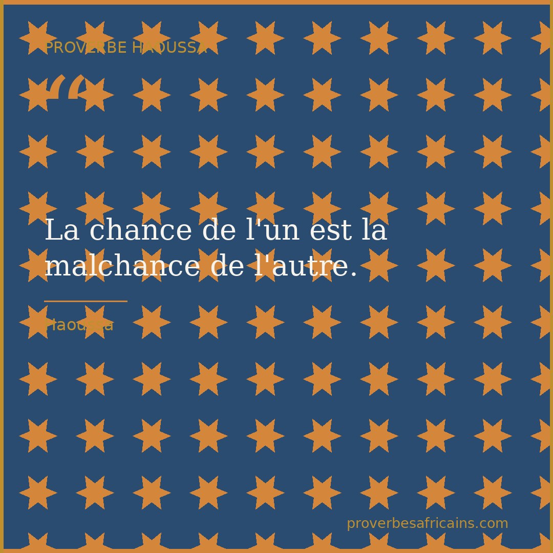 Proverbe africain illustré sur fond wax : « La chance de l'un est la malchance de l'autre. »