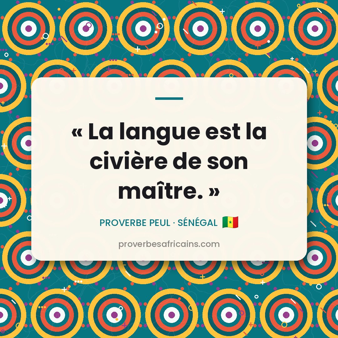 Proverbe africain illustré sur fond wax : « La langue est la civière de son maître. »