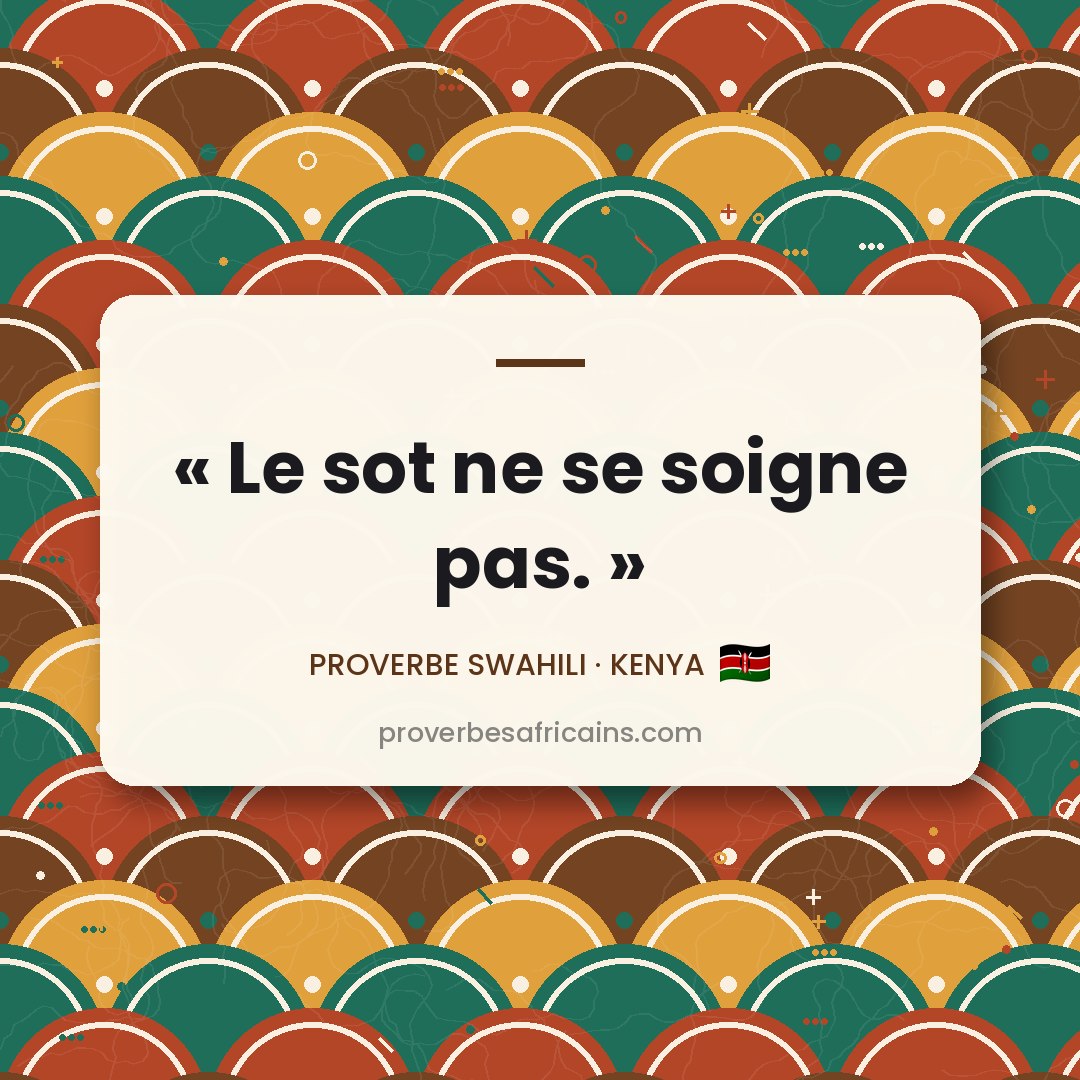 Proverbe africain illustré sur fond wax : « Le sot ne se soigne pas. »